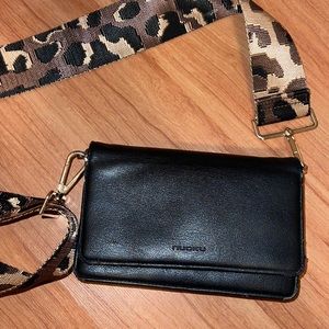 nuoku black wallet cheetah strap purse